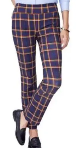 J McLaughlin Rylie Navy & Orange Plaid Pants Size XS Stretchy Slim Fit