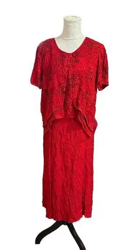 Miss Dorby Petites 2 Piece Dress And Jacket Size 12P Floral Red Layered Colorful