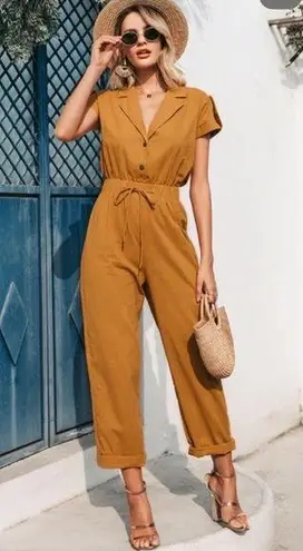 Simplee BOHO ROMPER DRAWSTRING PLAYSUIT KHAKI YELLOW Orange