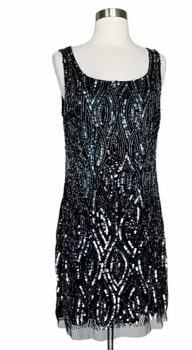 Aidan Mattox Cocktail Dress Sequined Sheath Scoop Neck Sleeveless Mesh 12 NWT