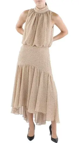 TAYLOR TAN POLKA DOT MOCK NECK MAXI DRESS Tan Size 12