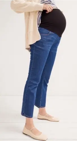 Hatch Over The Bump Straight Leg Cropped Maternity Jeans Denim Women's Size 28 Blue