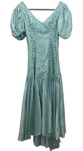 Dance Allure Vintage 80’s Dance-Allure Women's Aqua Puff Sleeve Dress‎ size 7/8 mermaidcore