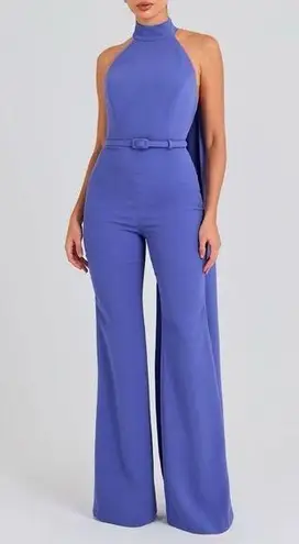 NADINE MERABI Lorrie Drape Halter Neck Wide Leg Jumpsuit Blue Size XXL