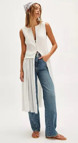 Free People  Twice As Nice Maxi Tunic Top White Buttondown Sleeveless (XS)  NWOT - Image 1
