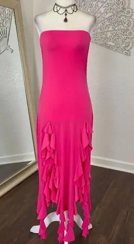 Mermaid Sirencore Bright Pink Strapless Jelly Fish Midi Maxi Dress XS / S