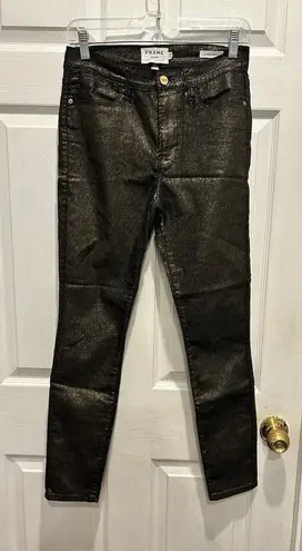 Frame Denim Le High Skinny Jeans in Metallic Old Gold Women Size 28 Party