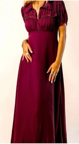 Bohme ✨Maroon Polka Dot Collared Maxi Dress✨
