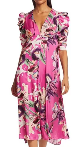 Patbo Grace Floral Puff Sleeve Midi Dress Size 0 Pink