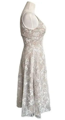 Dress the Population NEW Elisa Vine Embroidered Midi Dress White Nude Small