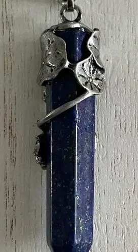 Wire wrapped Lapis lotus sword pendant, amulet, meditation Blue