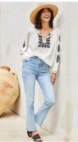 Karen Kane Blouse Size Medium Black White Embroidered Peasant NWT In Full Bloom