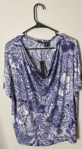 Tahari My Perfect Shape Blouse Paisley Cap Sleeve Cowl Neck Short Sleeves Women’s 2X NWT
