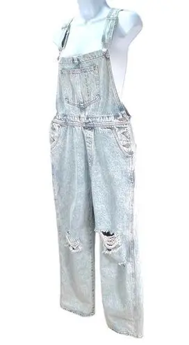 Divided  by H&M Straight Leg Light Wash Blue Denim Bib Overall Jeans Distressed 4