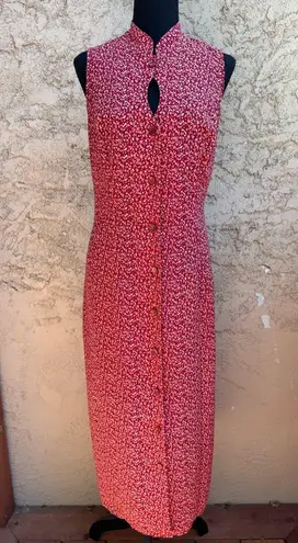 Vintage 90’s Cottagecore Mandarin Collar Red Floral Sleeveless Dress Size 12