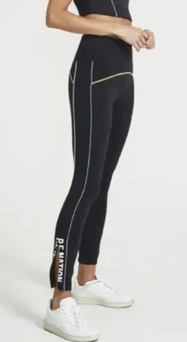 P.E Nation Black, White & Neon Green Three Pointer High Rise Leggings Size XS Black