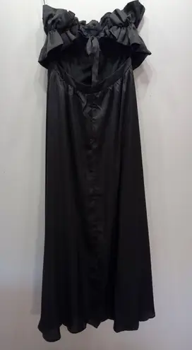 Mittoshop Black Satin Ruffle Top Open Back Strapless Cocktail Party Maxi Dress