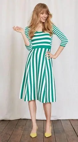 Boden Julie Knitted Twirl Striped Midi Dress Size 10 Green