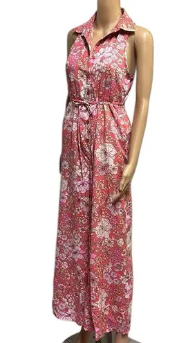 BOG Collective Sleeveless Collared Button Up Floral Wide Leg Pant Jumpsuit Small Pink