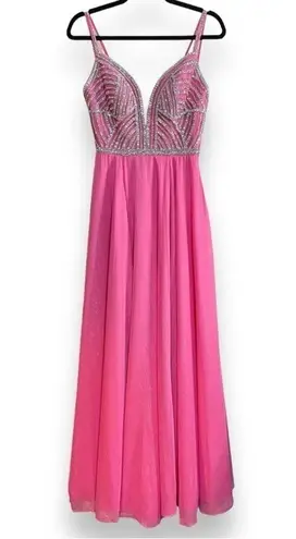 Vienna Prom  Dress Pink with Silver Rhinestones Size 2