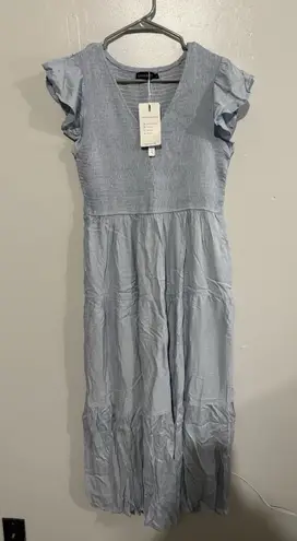 Merokeety Women's Flutter Sleeve Smocked Midi Dress Tiered, L Light Blue