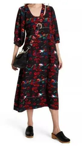 Rachel Comey X TARGET Red Floral Print Volume 3/4 Sleeve Dress plus size 16/ 18