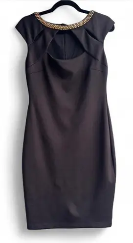 Sangria Black Cocktail Dress with Studded Collar