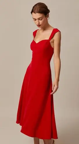 RIHOAS The Red Sweetheart Neck Cap Sleeve Midi Dress XS