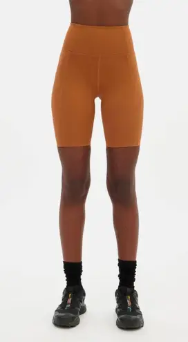 Girlfriend Collective High-Rise Biker Shorts in Caramel