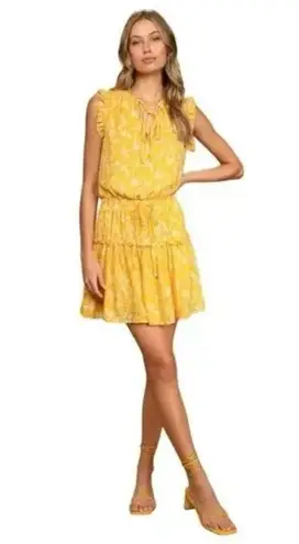 NWT, Pinch Tiered Ruffle Floral Blouse Cap Sleeve Elastic Waist, Sz M Yellow Size M