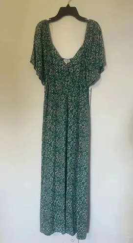 Luxology green floral long maxi dress NWT