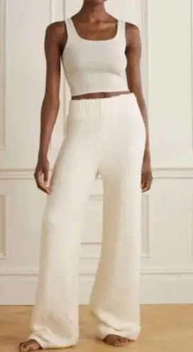 SKIMS Teddy Lounge Knit Pants Bone White Sherpa Boucle Stretchy Winter Sz L/XL