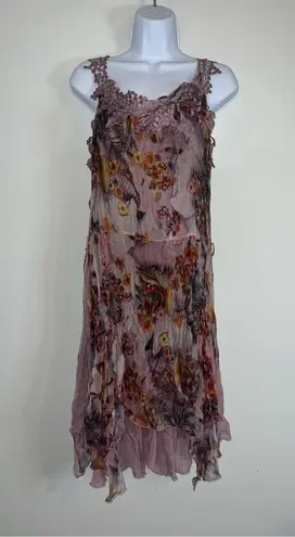 Vintage Silk Butterfly Fairy Princess Floral Top/Mini Dress Purple Size M