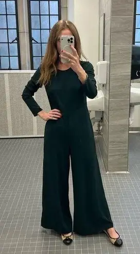 ADAM LIPPES Dark Green Crewneck Long Sleeve Wide Leg Sleek Jumpsuit Size 2