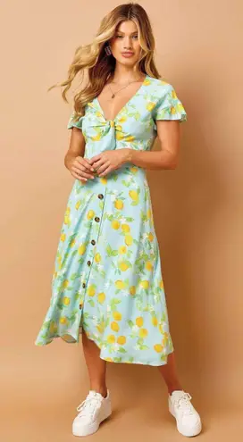 Beach Bunny Haley citrus print summer V-neck midi dress size XS extra small