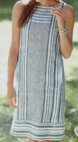 J. Jill Love Linen Nautical Multi Stripe Sleeveless Pullover Shift Dress Blue M Size M