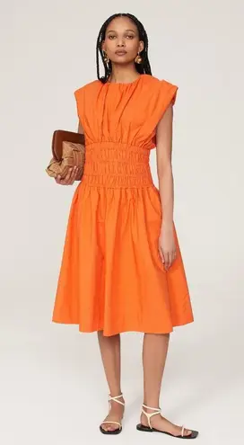 EUDON CHOI x RTR Orange Smocked Waist Hourglass Shape Back Tie Mini Dress Size 8