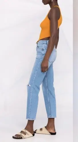 RE/DONE Denim 70s Stove Pipe Button Fly Distressed Hole High Rise Jean Casual 27