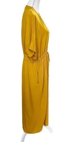 Rokoko Button Front Tie Waist Short Sleeve Midi Dress Pocket Mustard Yellow Sz M