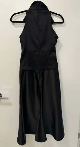 Tadashi Vintage 1990s Black Satin Ruched Tuxedo Collared Style Midi Dress Size 4