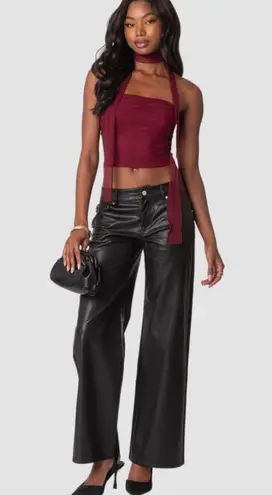 Edikted Wide Leg Leather Pants