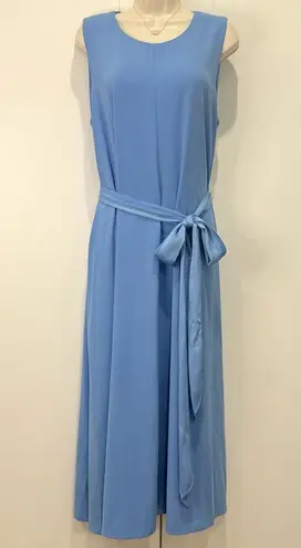 MM.LaFleur The Fatima Midi Dress Sleeveless Belted Shift Blue XL Classic Chic