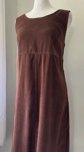 White Stag Vintage Y2K Brown Faux Suede Scoop Neck Sleeveless Stretch Midi Dress