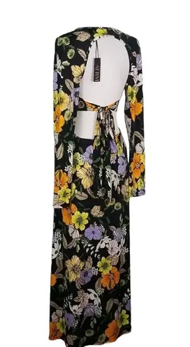 AFRM NEW Assi Floral Cutout Detail Long Sleeve Knit Dress Black Size M