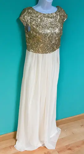 London Dress Company Nude & Gold Sequin Maxi Dress Gown Size 6