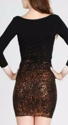 NIKIBIKI NEW Black 3/4 Sleeve Scoop Neck Bronze Ombre Dress