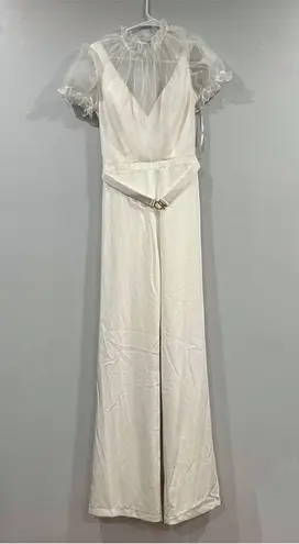 Mac Duggal 26621 Illusion Belted Jumpsuit in White 8