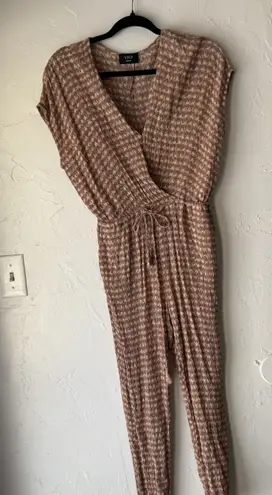 VICI  Jumpsuit‎ Womens Small Brown White Short Sleeve Waist Tie Soft Rayon Romper