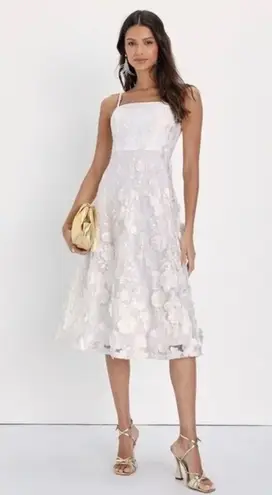 Lulus Glamour Garden White 3D Floral Embroidered Midi Dress Size XS