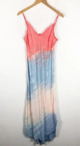 Bella Dahl Poppy Fray Cami Slip Midi Dress Small Tie Dye Pink Blue Lightweight